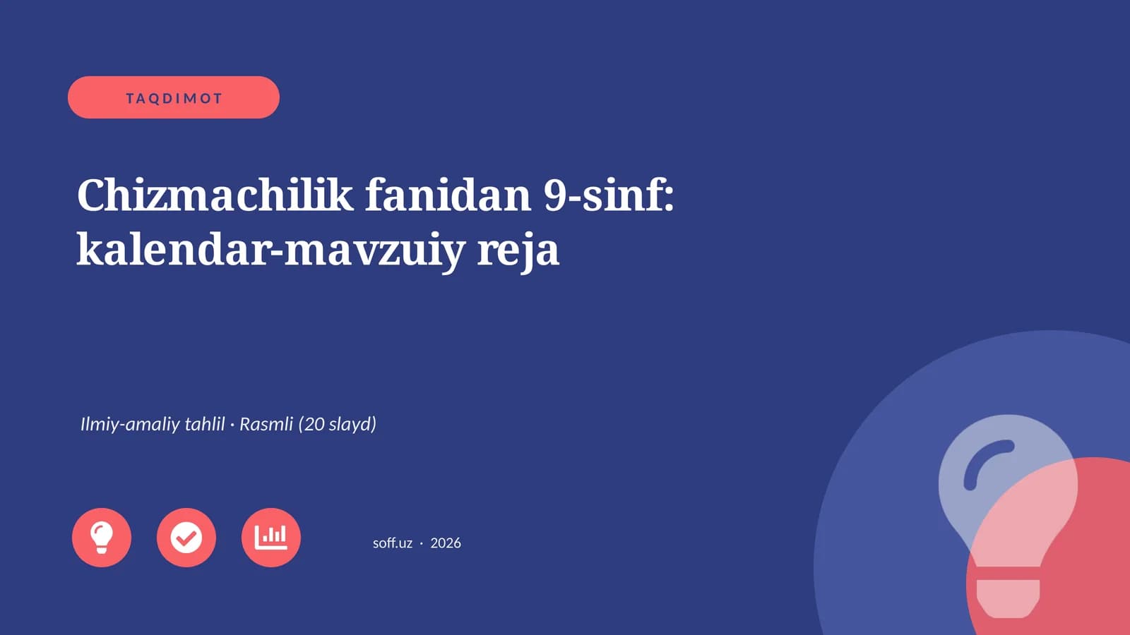 Chizmachilik fanidan 9-sinf: kalendar-mavzuiy reja