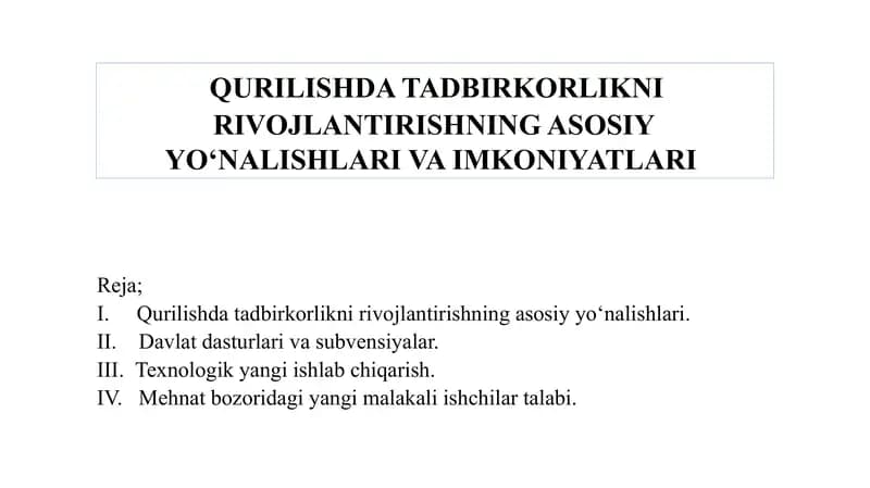 QURILISHNING MILLIY IQTISODIYOTINI  TUTGAN O’RNI