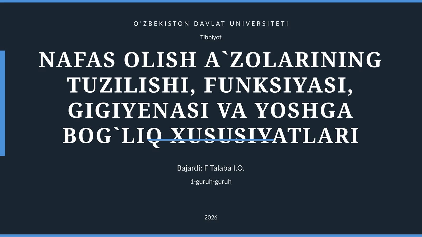 NAFAS OLISH A`ZOLARINING TUZILISHI, FUNKSIYASI, GIGIYENASI VA YOSHGA BOG`LIQ XUSUSIYATLARI