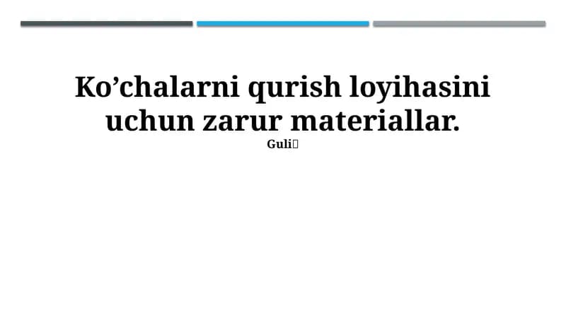 Ko’chalarni qurish loyihasi