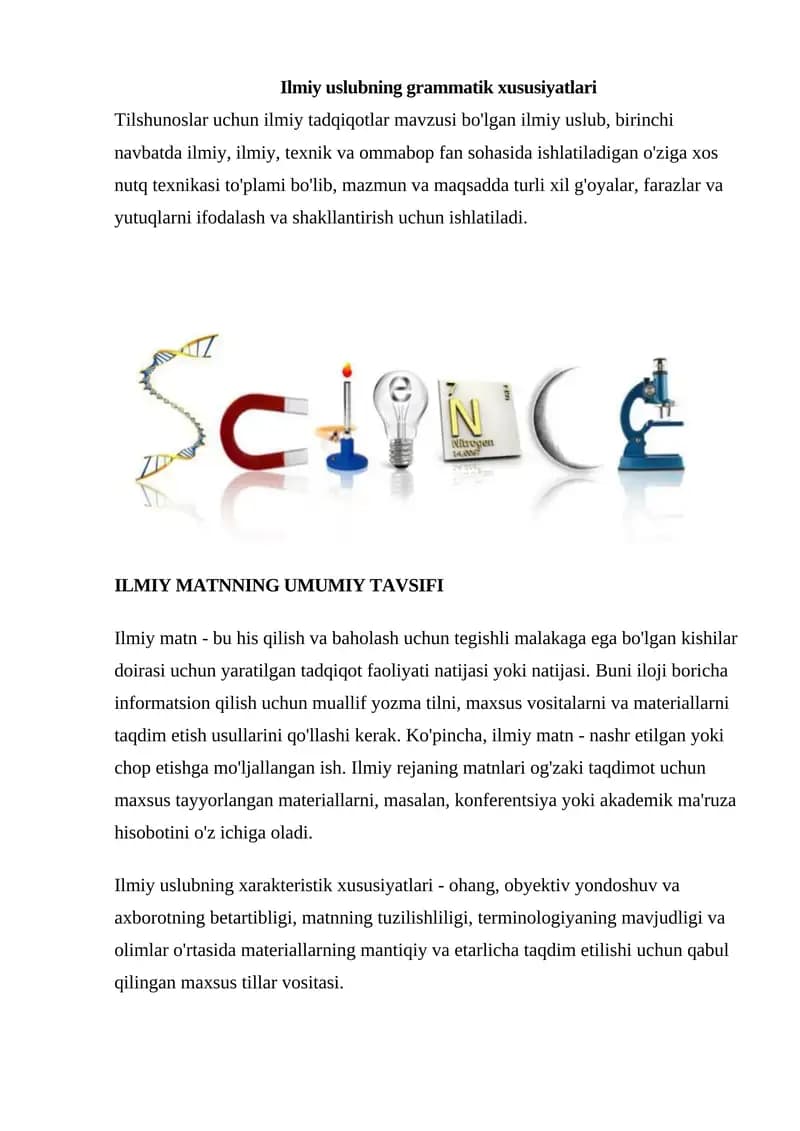Ilmiy uslubning grammatik xususiyatlari