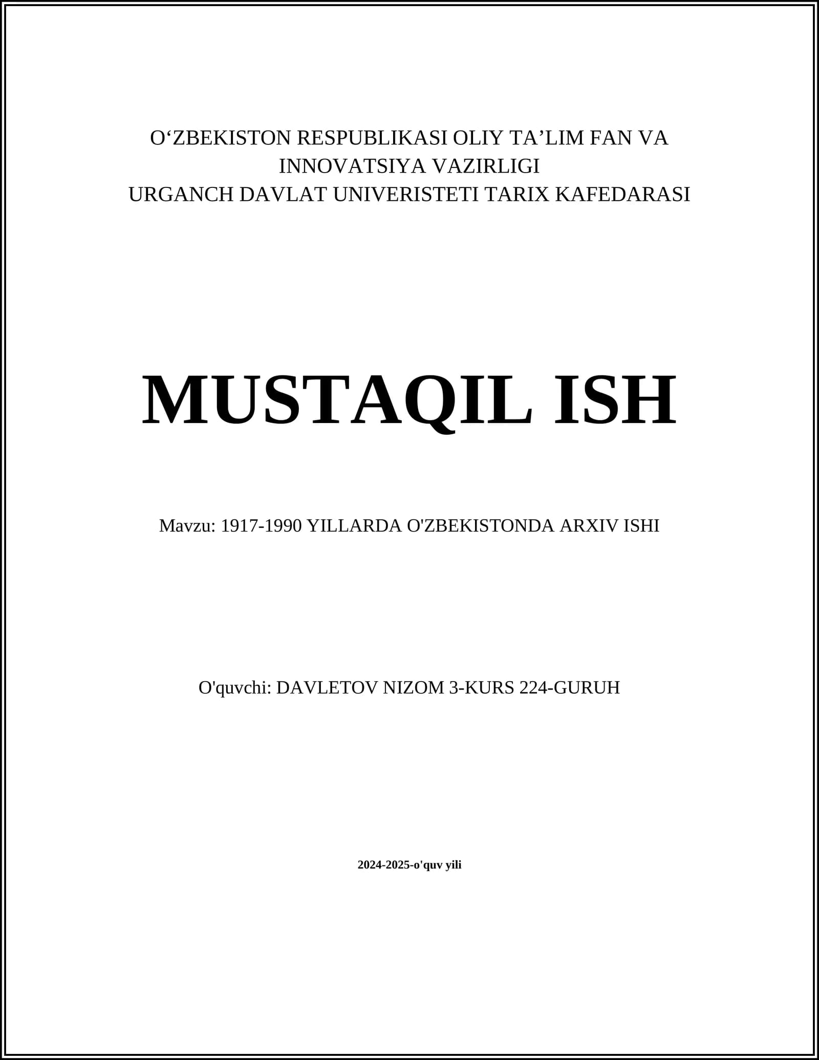 1917-1990 YILLARDA O'ZBEKISTONDA ARXIV ISHI