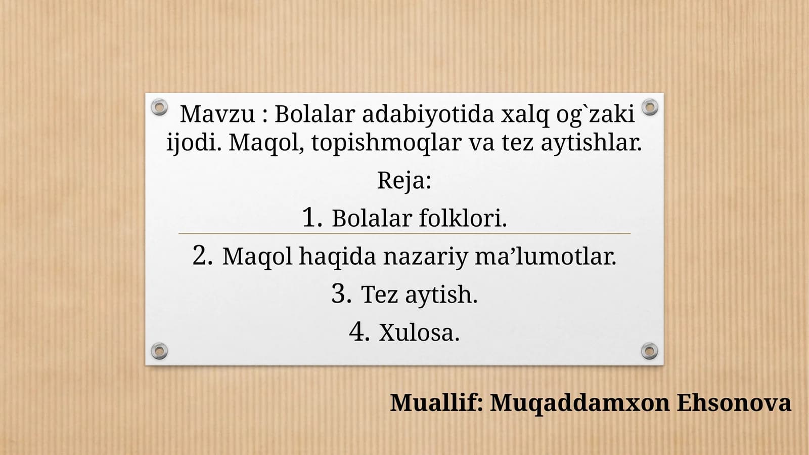 Bolalar adabiyotida xalq og'zaki ijodi. Maqol, topishmoqlar va tez aytishlar