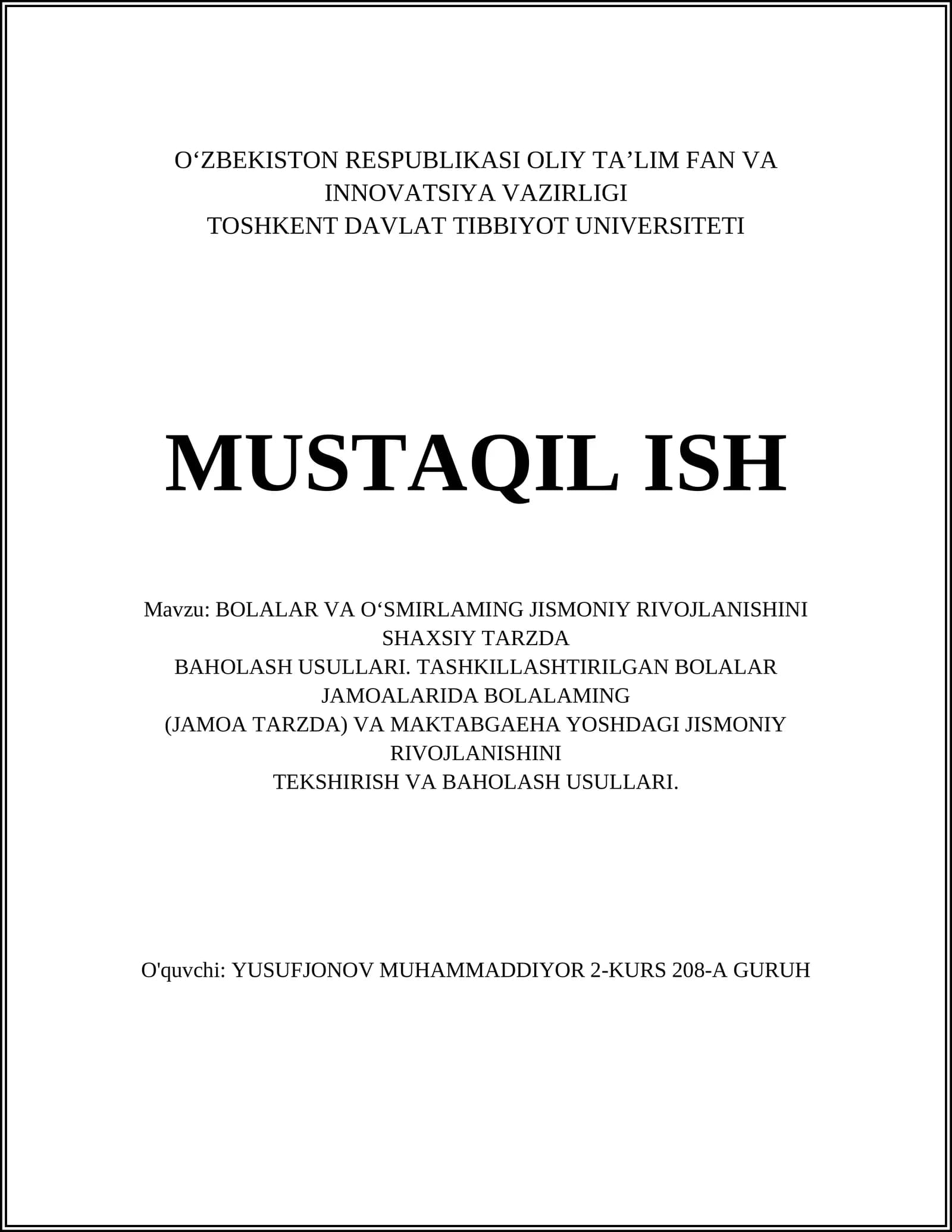 Bolalar va o‘smirlarning jismoniy rivojlanishi