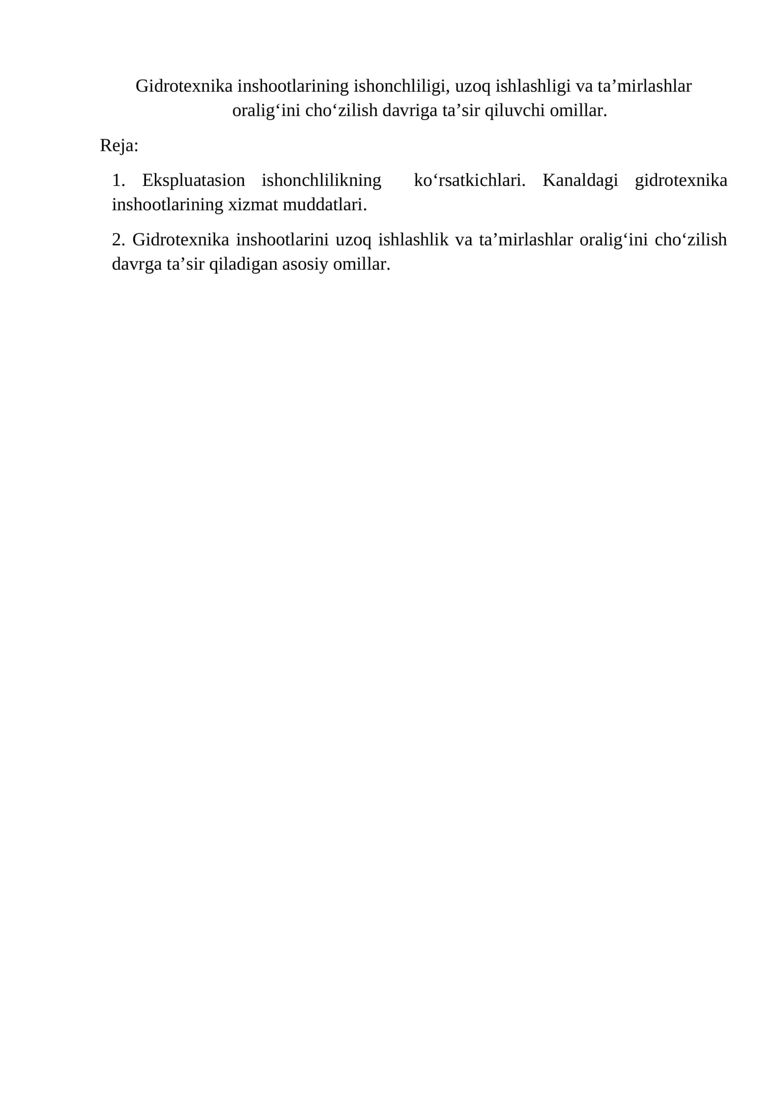 Gidrotexnika inshootlaridan foydalanish