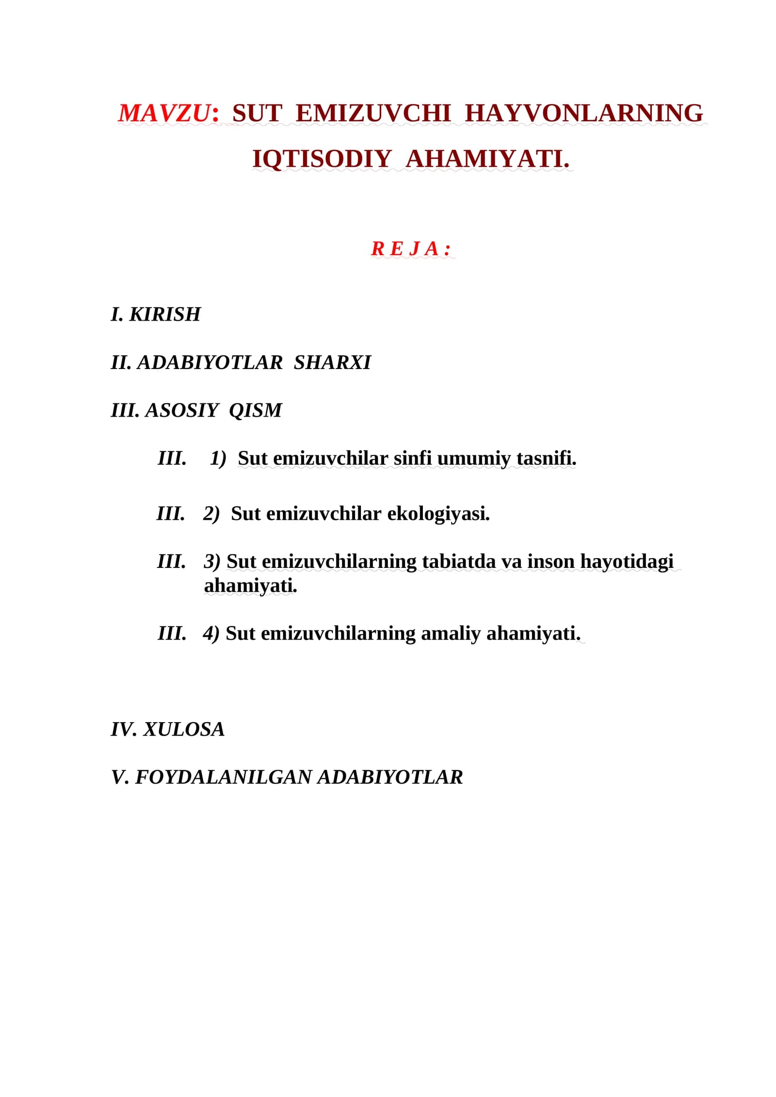 SUT EMIZUVCHI HAYVONLARNING IQTISODIY AHAMIYATI