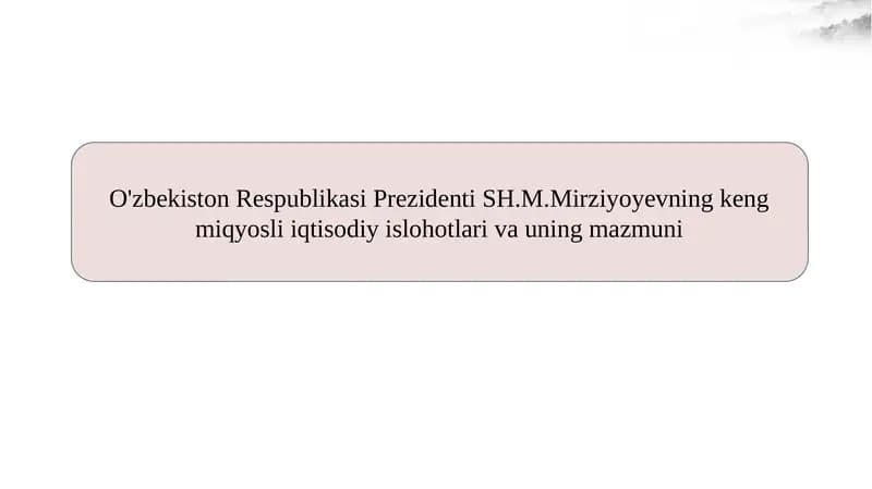 O'zbekiston Respublikasi Prezidenti SH.M.Mirziyoyevning keng miqyosli iqtisodiy islohotlari va uning mazmuni