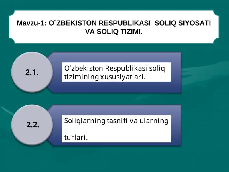 O`ZBEKISTON RESPUBLIKASISOLIQSIYOSATI VA SOLIQ TIZIMI
