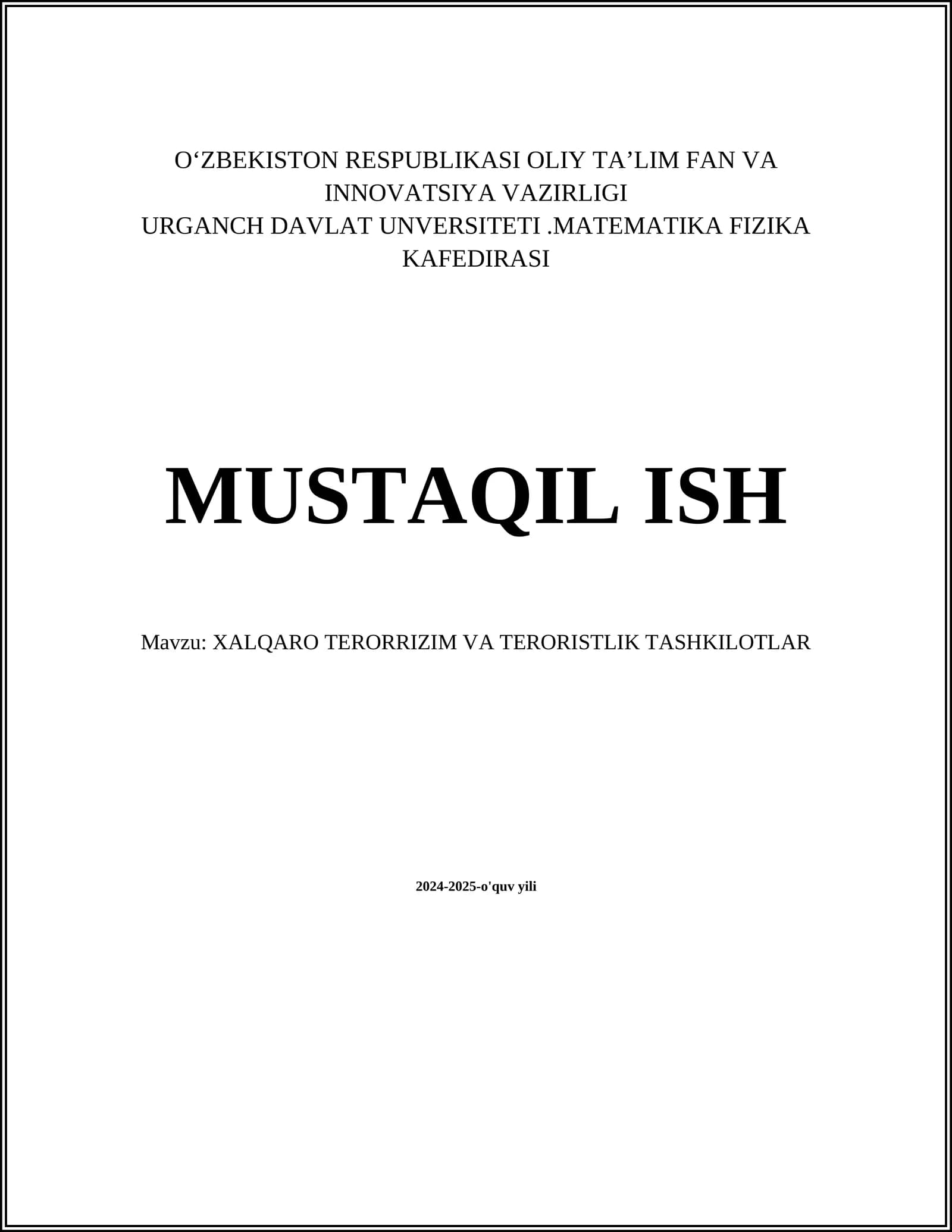 XALQARO TERORRIZIM VA TERORISTLIK TASHKILOTLAR