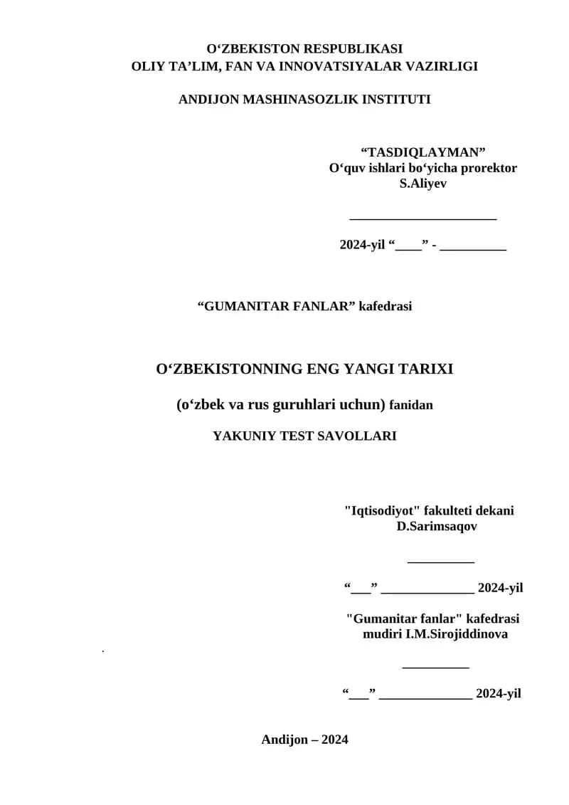 O‘zbekistonning eng yangi tarixi