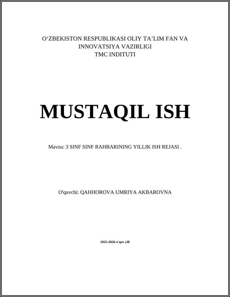 3 SINF SINF RAHBARINING YILLIK ISH REJASI