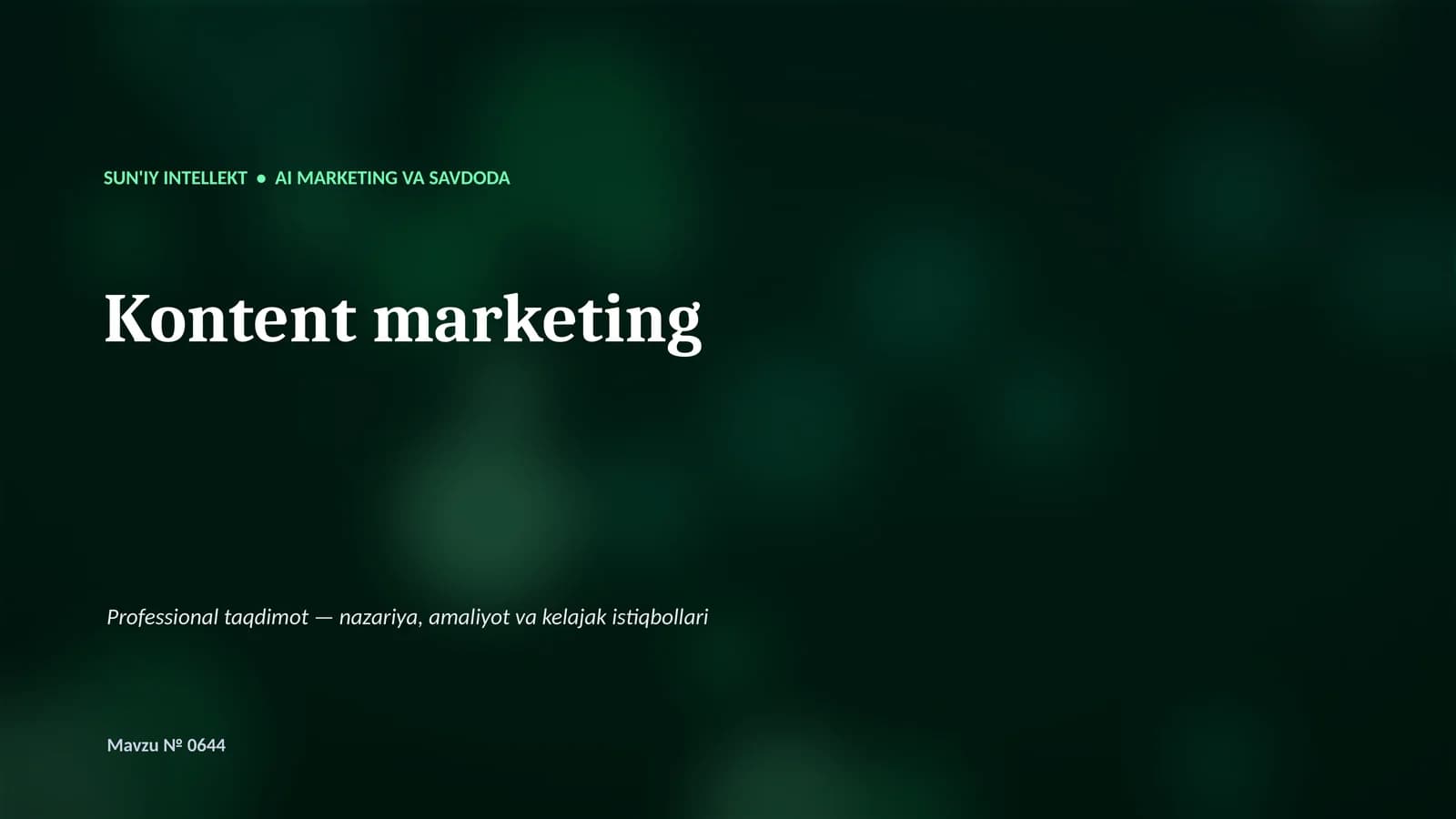 SUN'IY INTELLEKT • AI MARKETING VA SAVDODA
