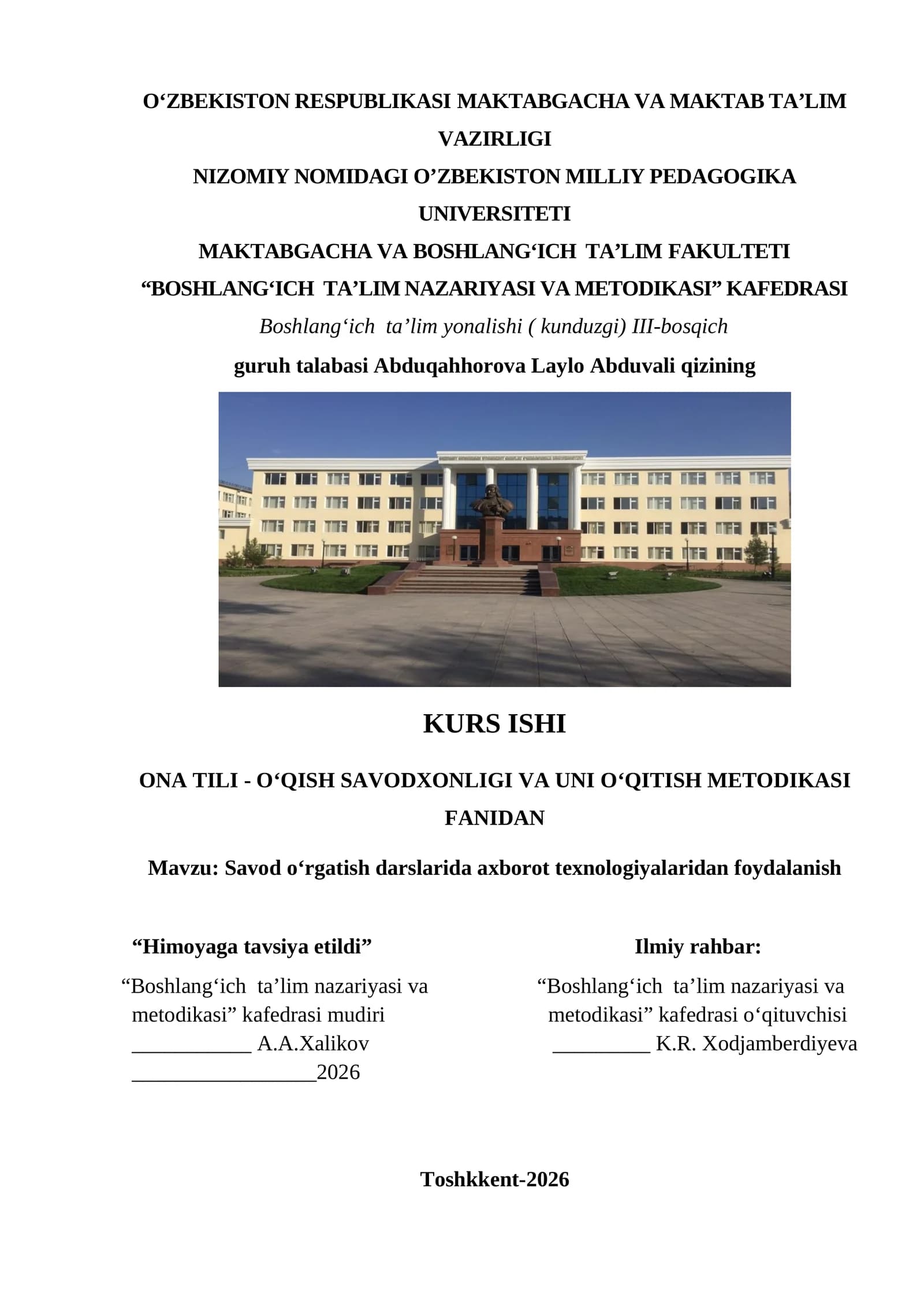 Savod o‘rgatish darslarida axborot texnologiyalaridan foydalanish