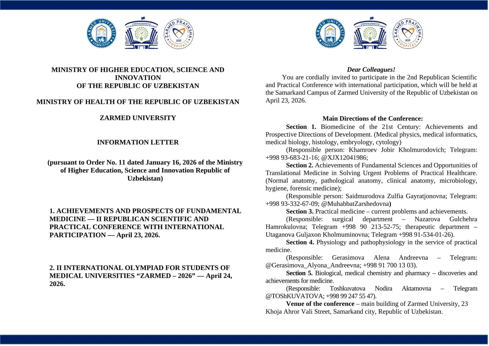 ACHIEVEMENTS AND PROSPECTS OF FUNDAMENTAL MEDICINE — II REPUBLICAN SCIENTIFIC AND PRACTICAL CONFERENCE