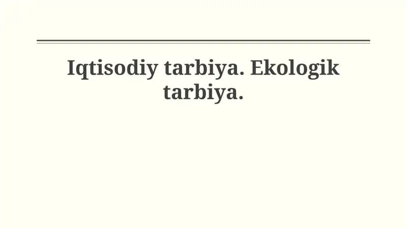 Iqtisodiy va Ekologik Ta'lim