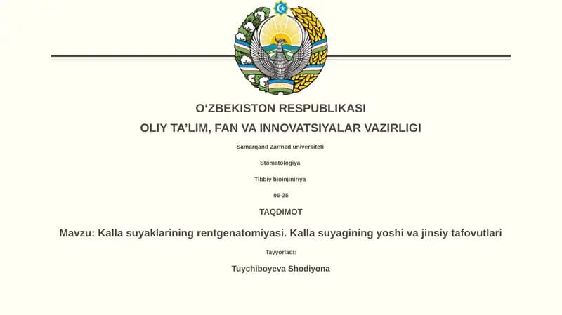 Kalla suyaklarining rentgenatomiyasi. Kalla suyagining yoshi va jinsiy tafovutlari