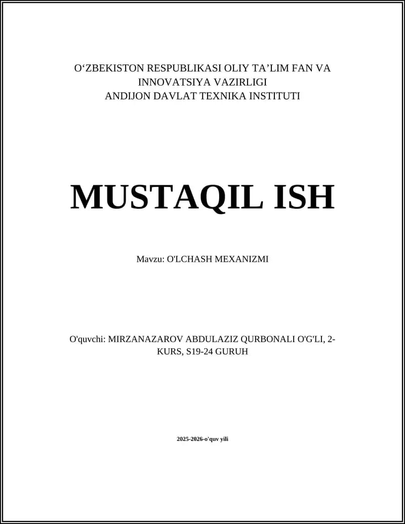 O'LCHASH MEXANIZMI
