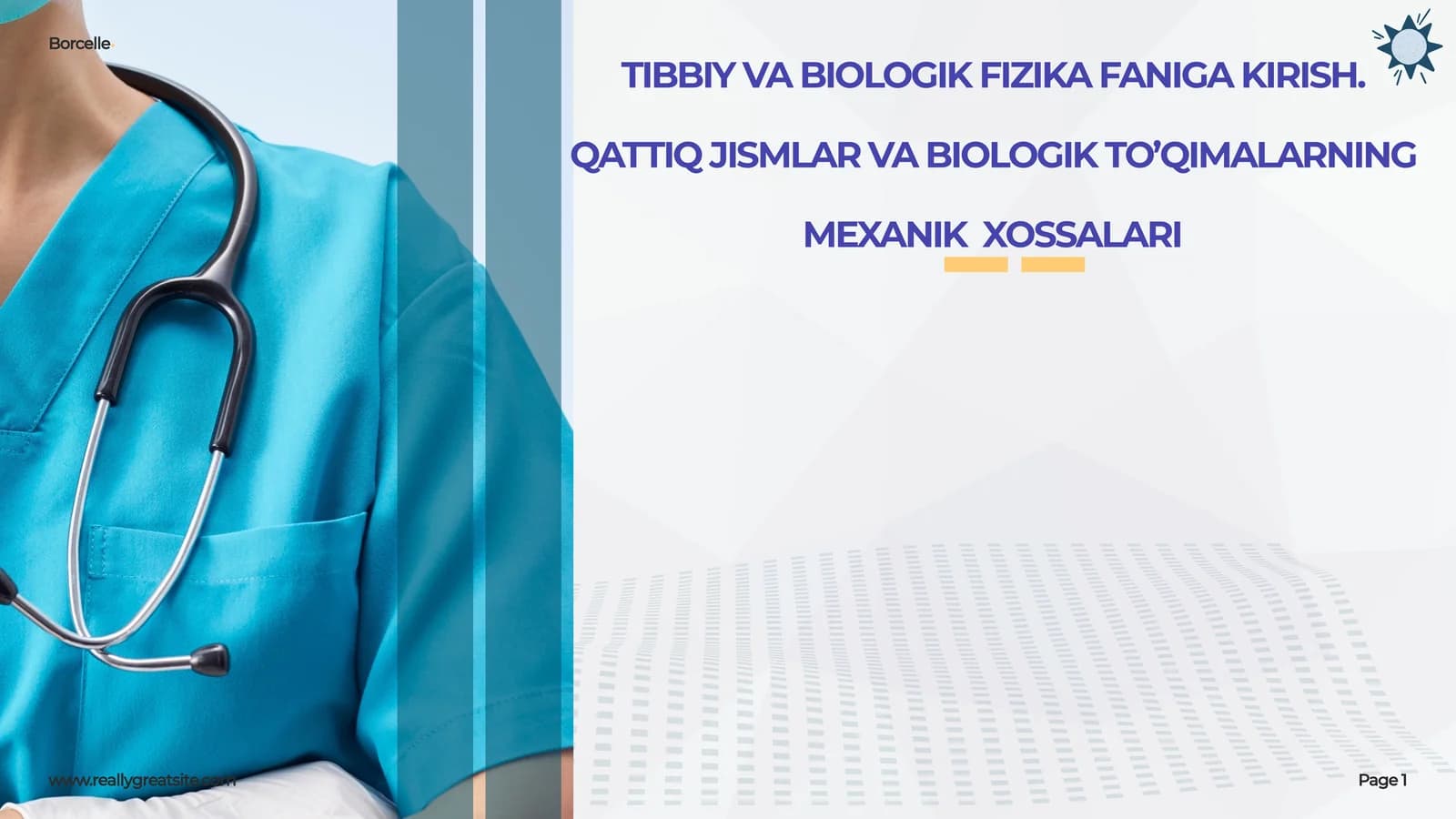 Tibbiy va biologik fizika faniga kirish. Qattiq jismlar va biologik to'qimalarning mexanik xossalari