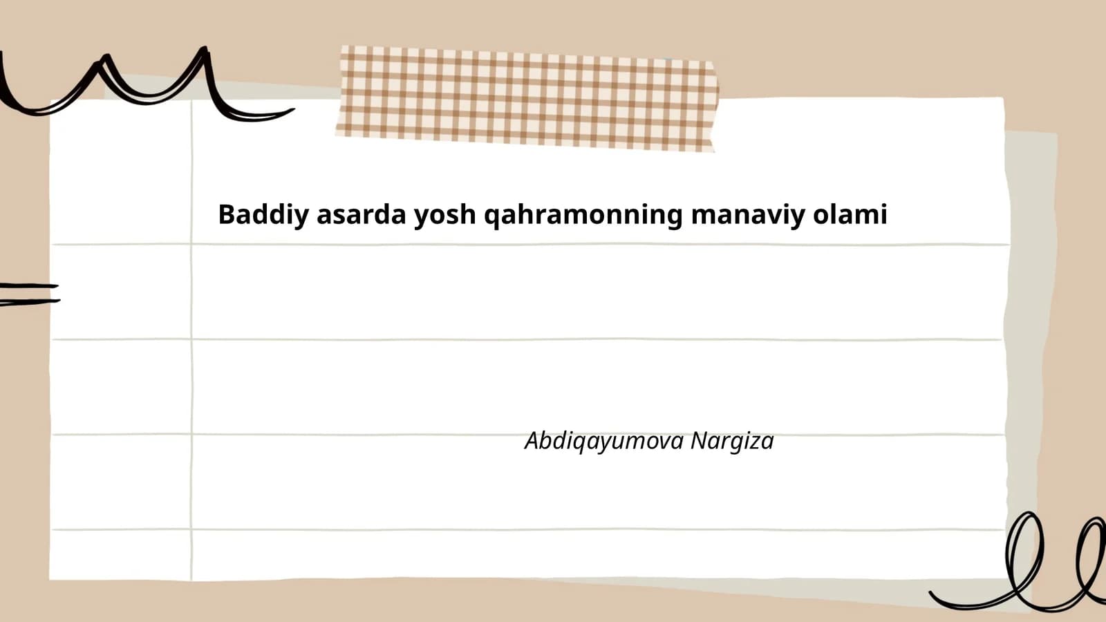 Badiiy asarda yosh qahramonning manaviy olami