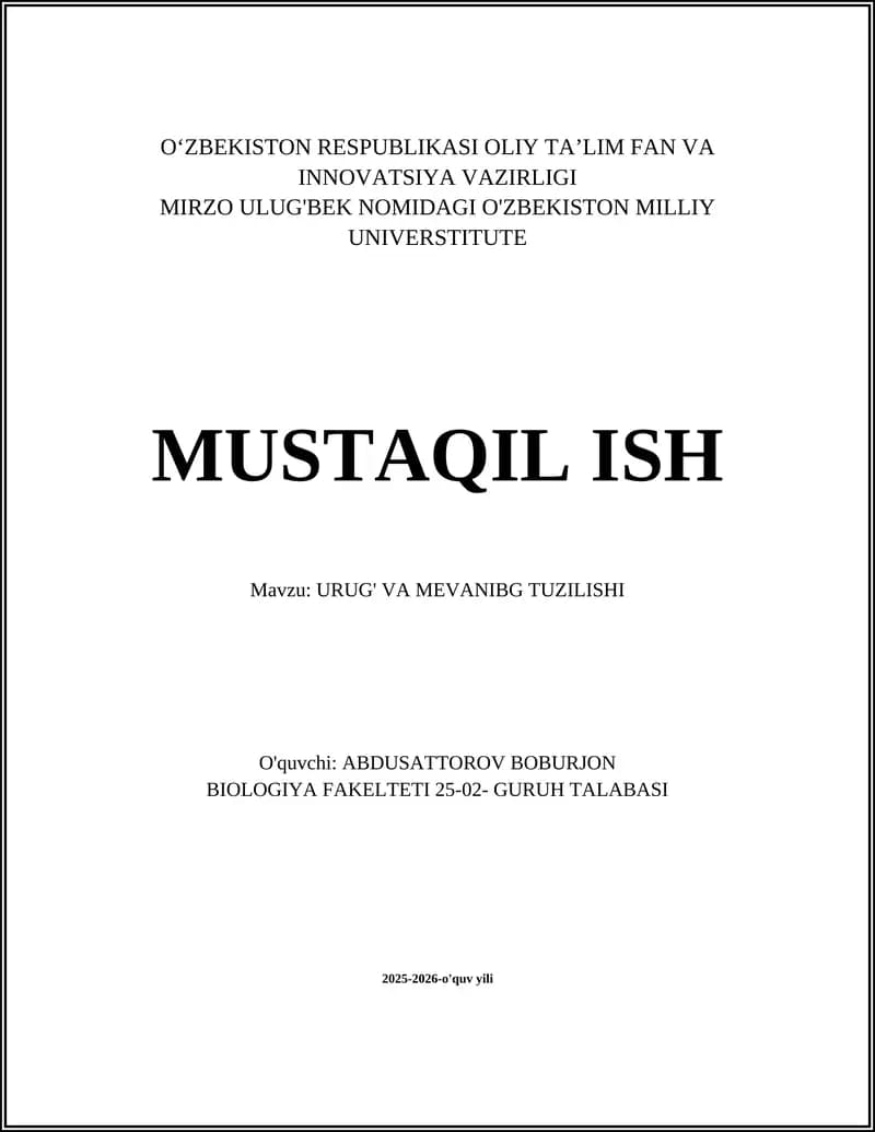 Urug' Va Mevanibg Tuzilishi
