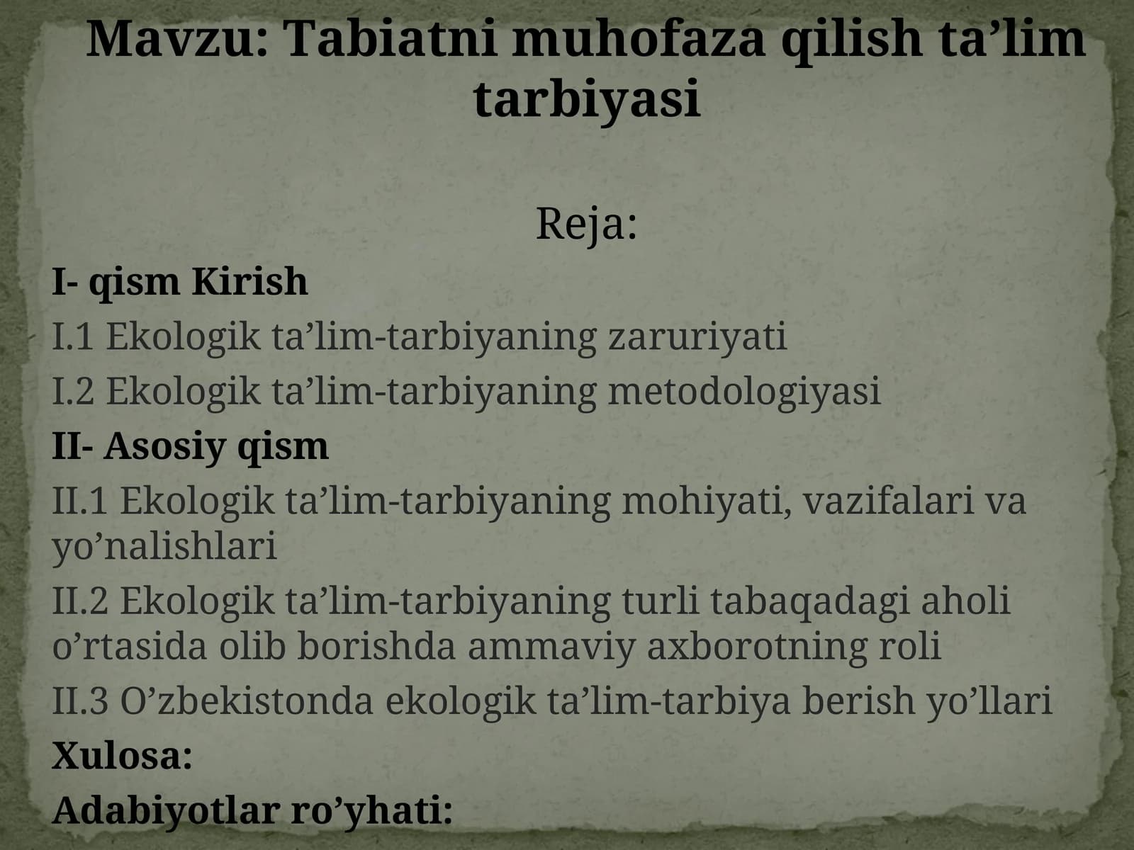 Tabiatni muhofaza qilish ta’lim tarbiyasi