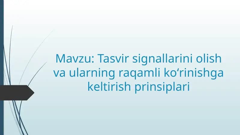 Tasvir signallarini olish va ularning raqamli koʻrinishga keltirish prinsiplari