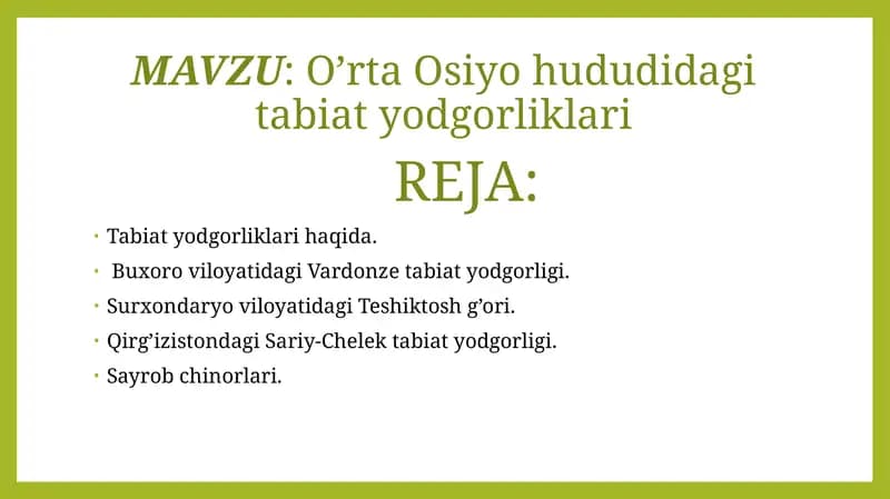 O’rta Osiyo hududidagi tabiat yodgorliklari