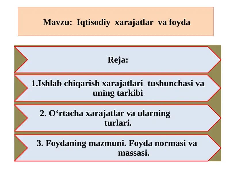 Ishlabchiqarish xarajatlar va foyda