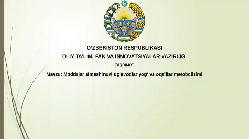 Uglevodlar, Yog'lar va Oqsillar Metabolizmi
