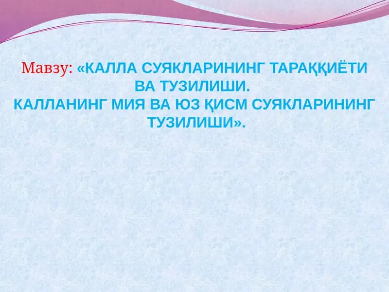 КАЛЛА СУЯКЛАРИНИНГ ТАРАҚҚИЁТИ ВА ТУЗИЛИШИ