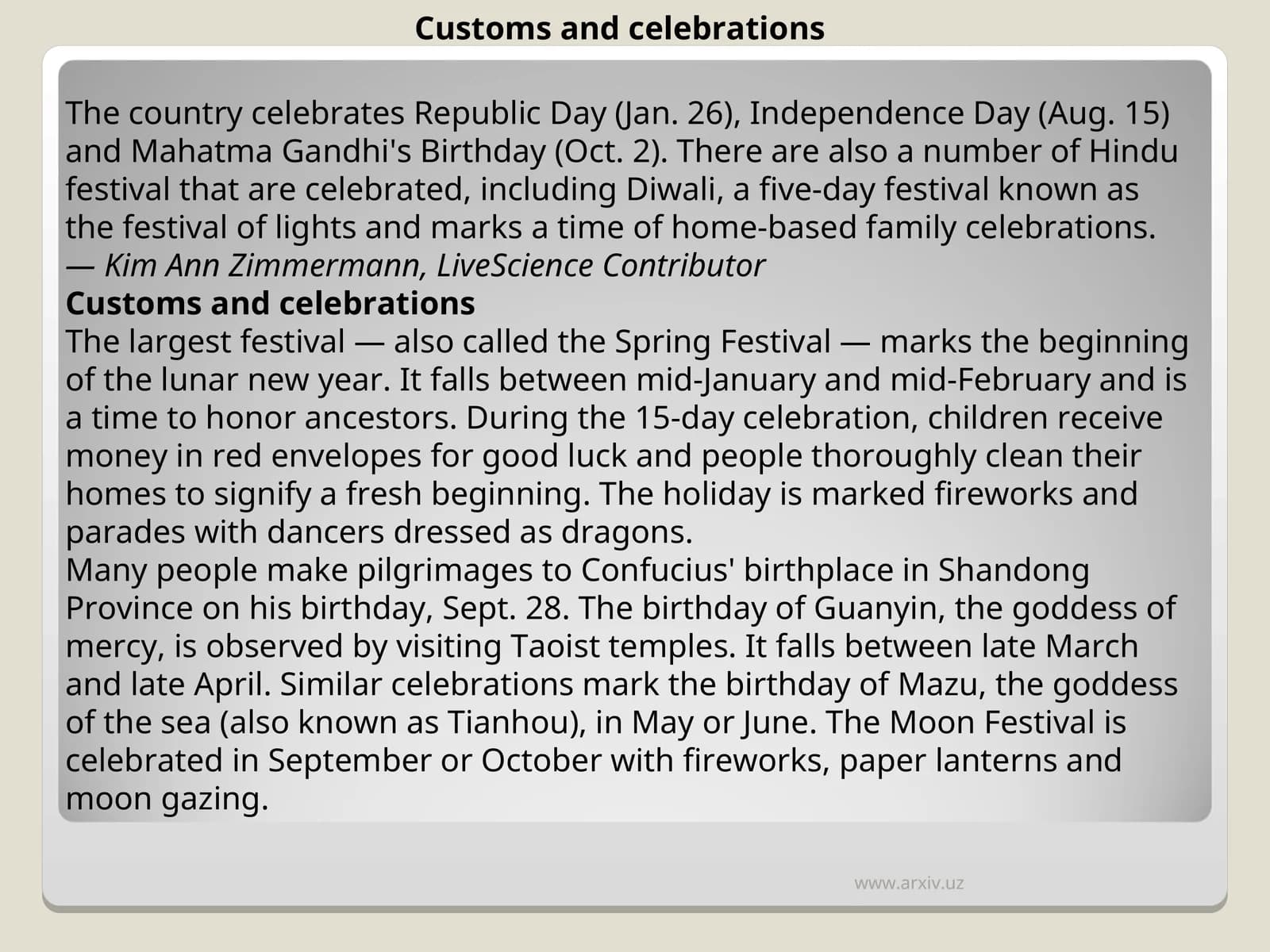 Customs and celebrations