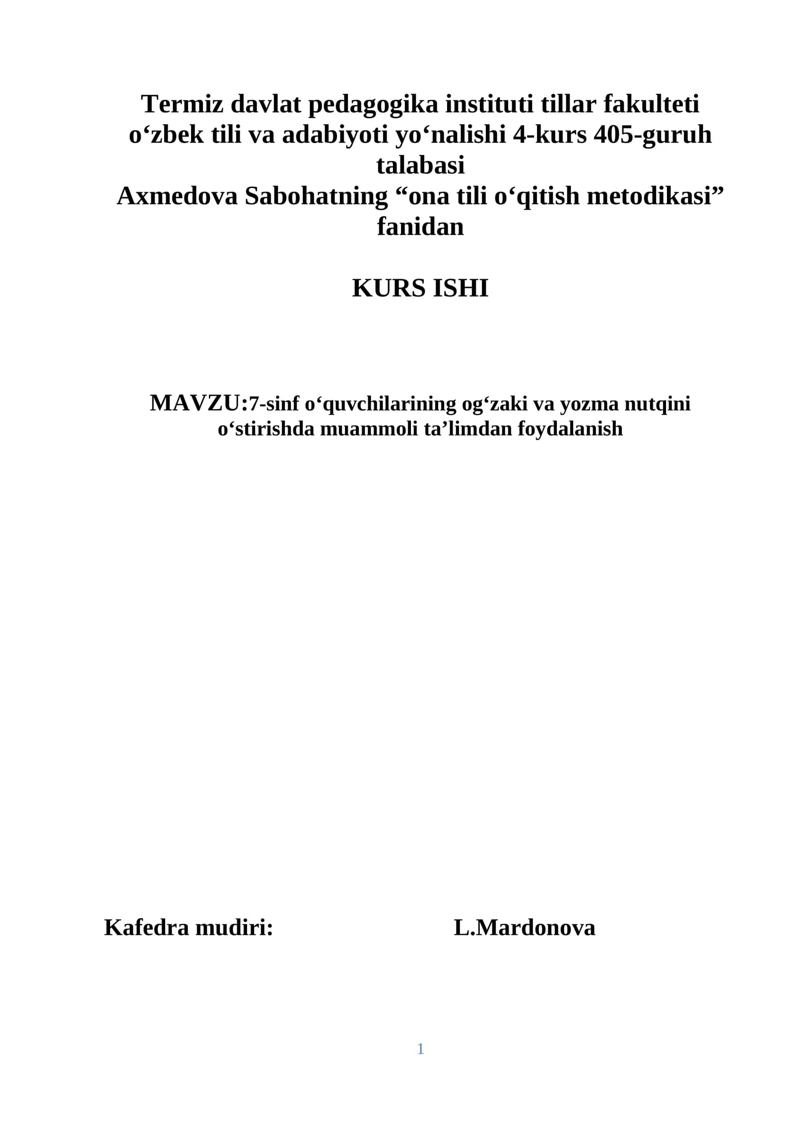 Sabohatning “ona tili o‘qitish metodikasi” fanidan