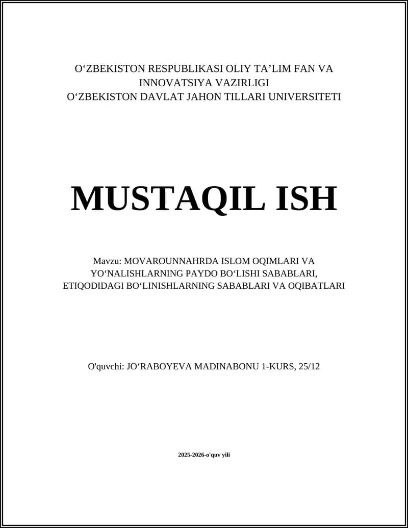 Movarounnahrda Islom Oqimlari va Yo‘nalishlarning Paydo Bo‘lishi Sabablari