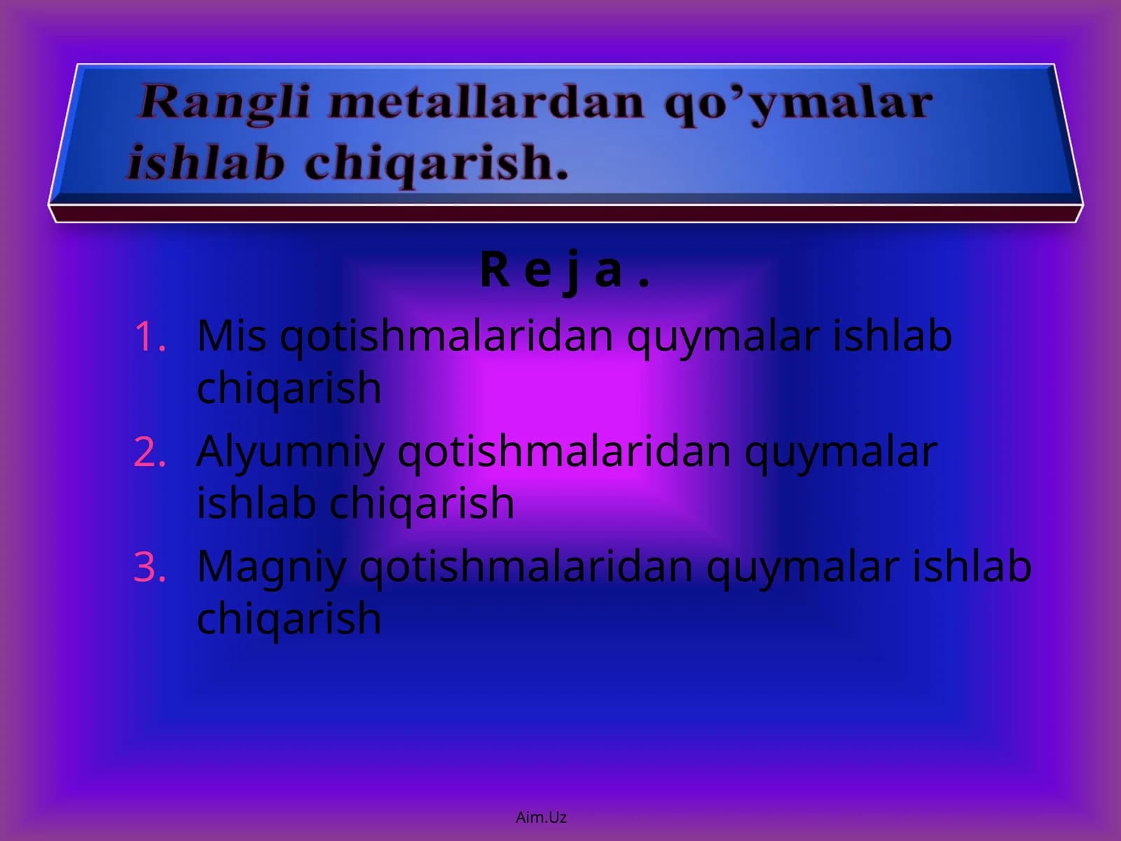 Mis qоtishmаlаridаn quymаlаr ishlаb chiqаrish