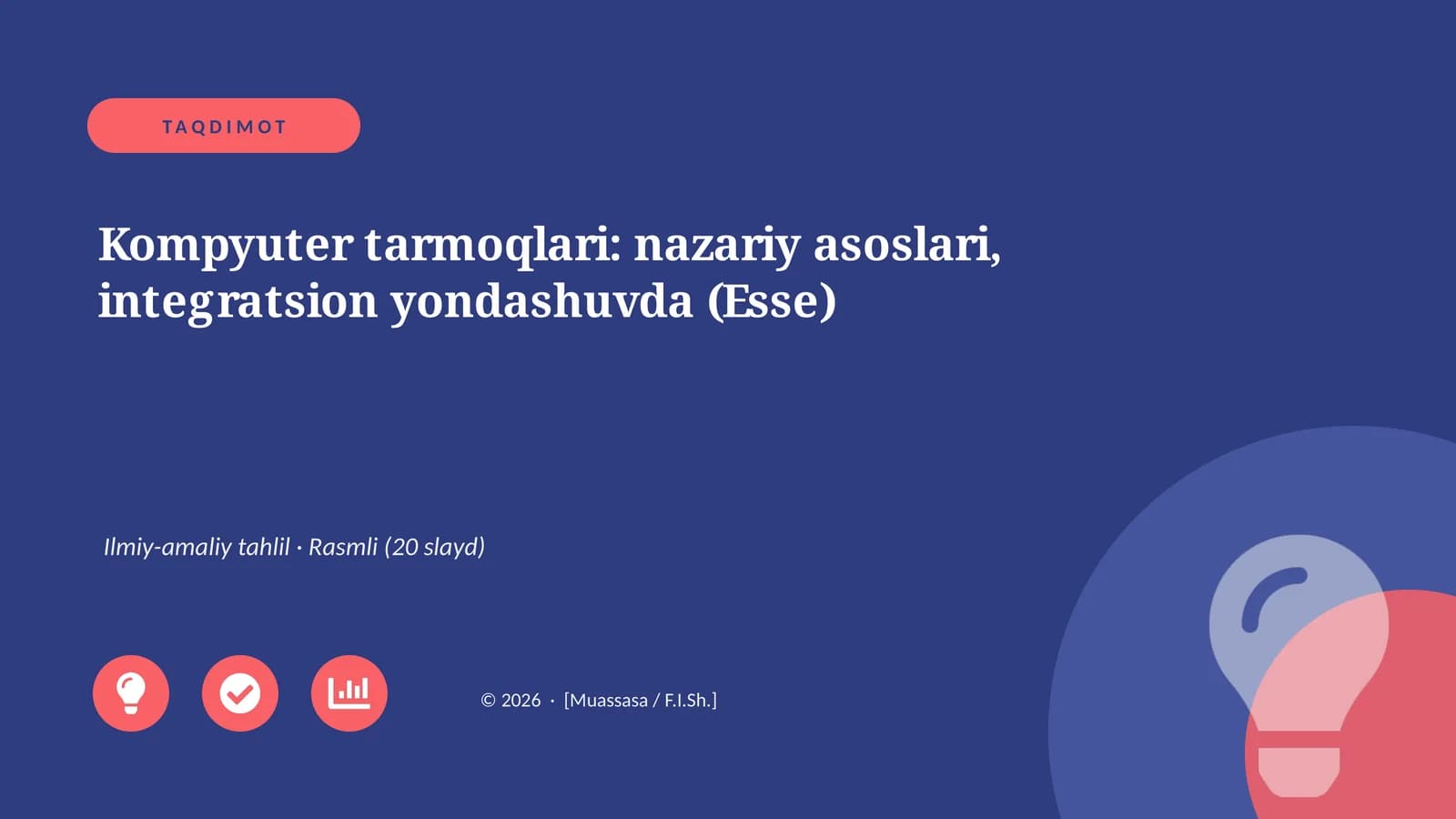 Kompyuter tarmoqlari: nazariy asoslari, integratsion yondashuvda (Esse)