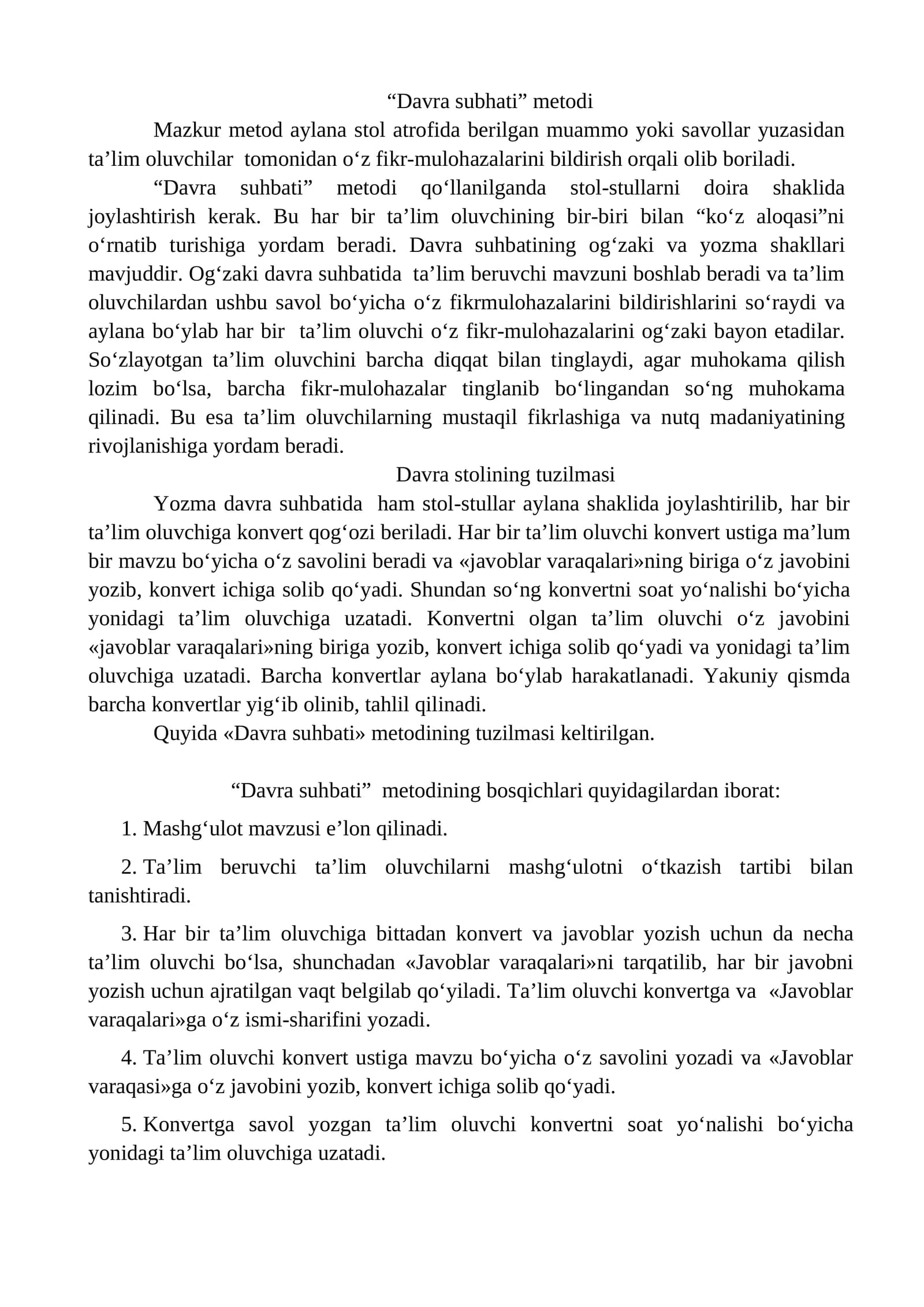 “Davra subhati” metodi