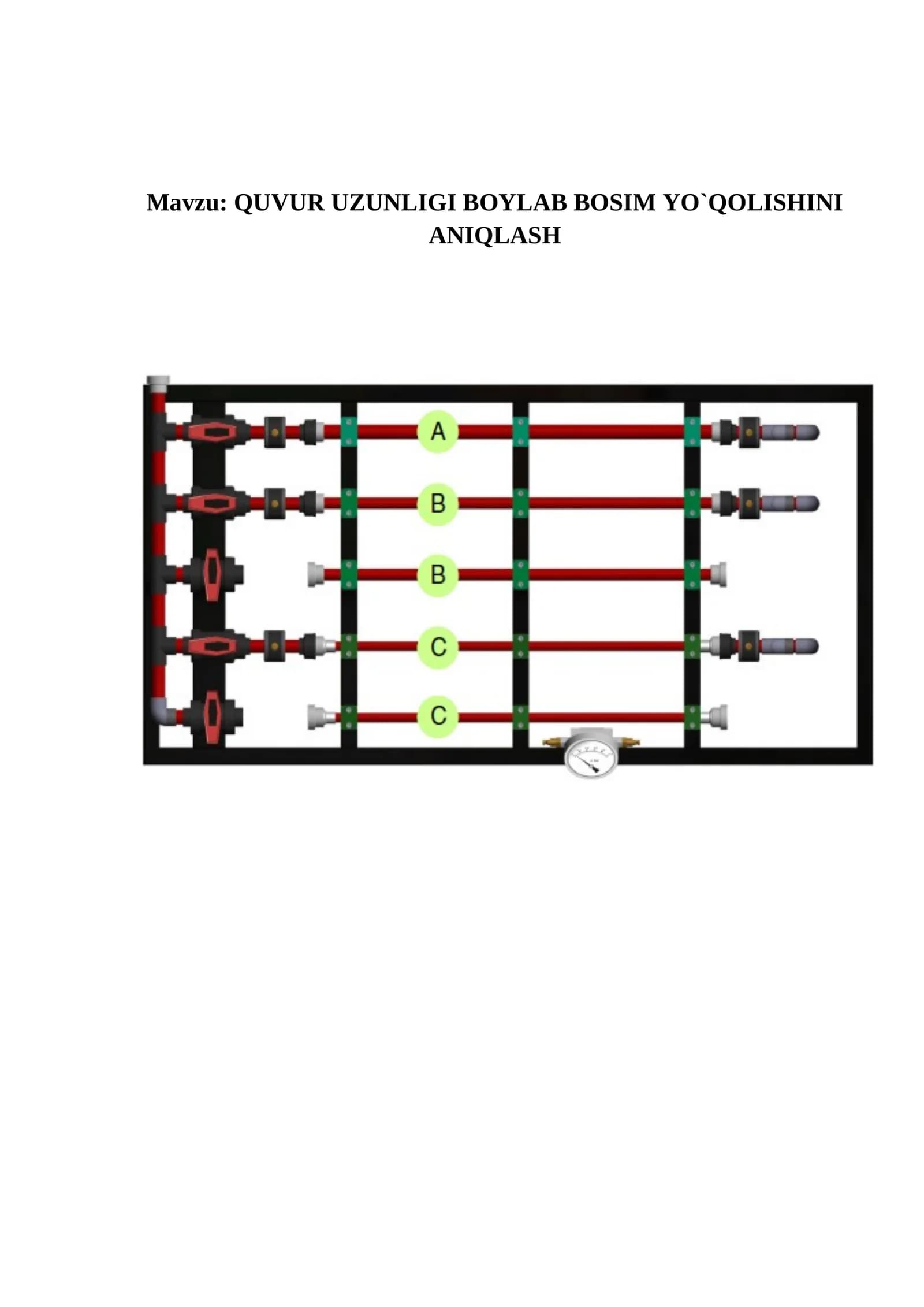 QUVUR UZUNLIGI BOYLAB BOSIM YO`QOLISHINI ANIQLASH
