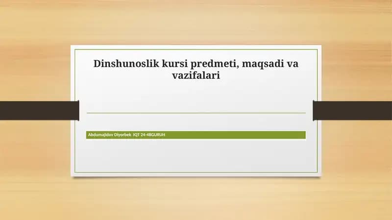 Dinshunoslikkursipredmeti,maqsadivavazifalari