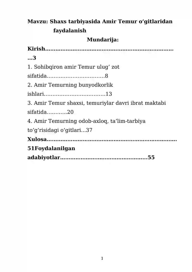 Shaxs tarbiyasida Amir Temur oʻgitlaridan faydalanish