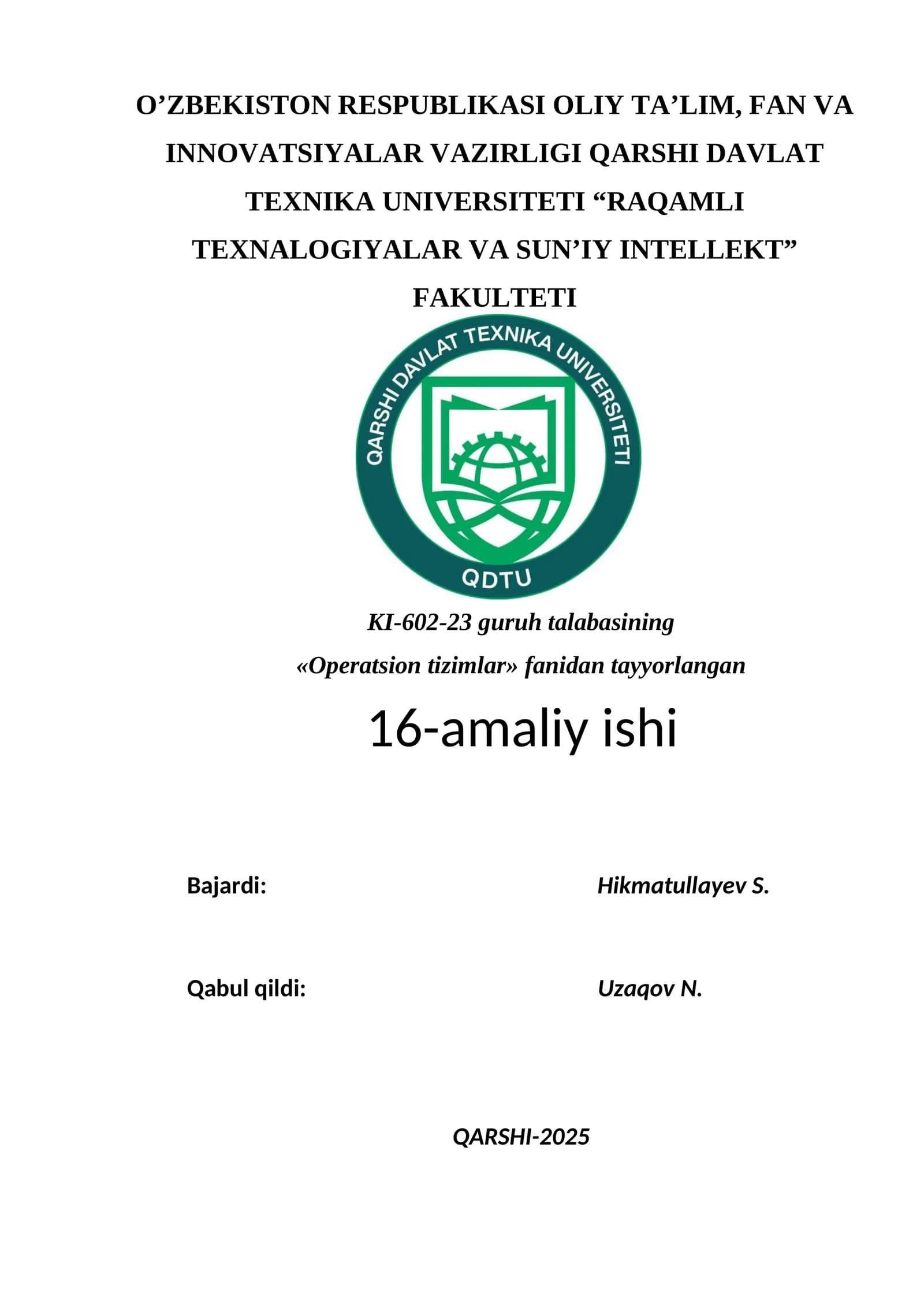 Operatsion tizimlar amaliy ishi
