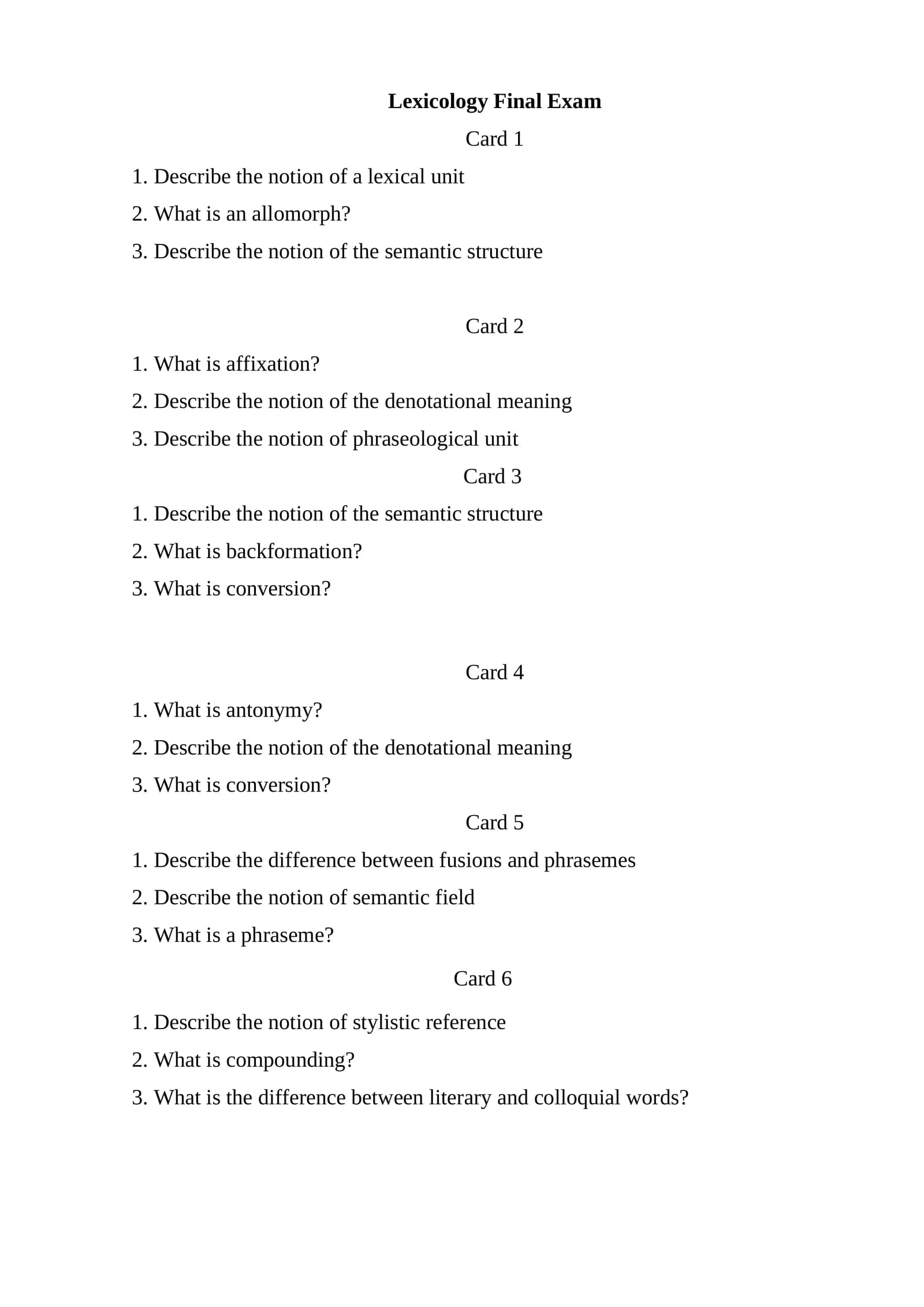 Lexicology Final Exam