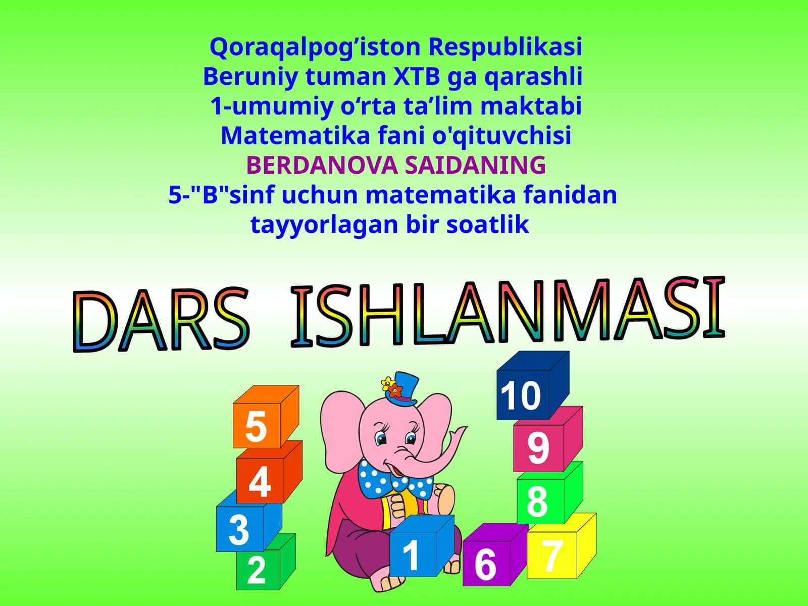 5-sinf Matematika fanidan Parallel va perpendikular to'g'ri chiziqlar ochiq dars ishlanma