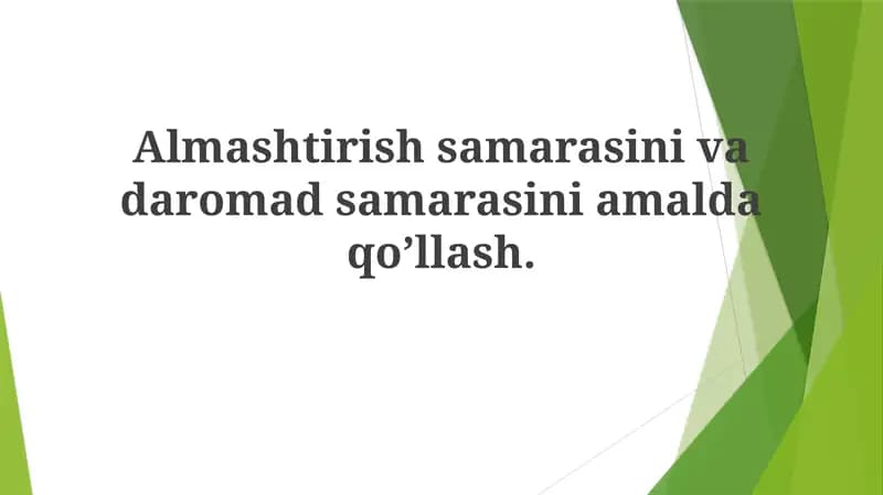 Daromad Tashxisi va Almashtirish Samaradorligi