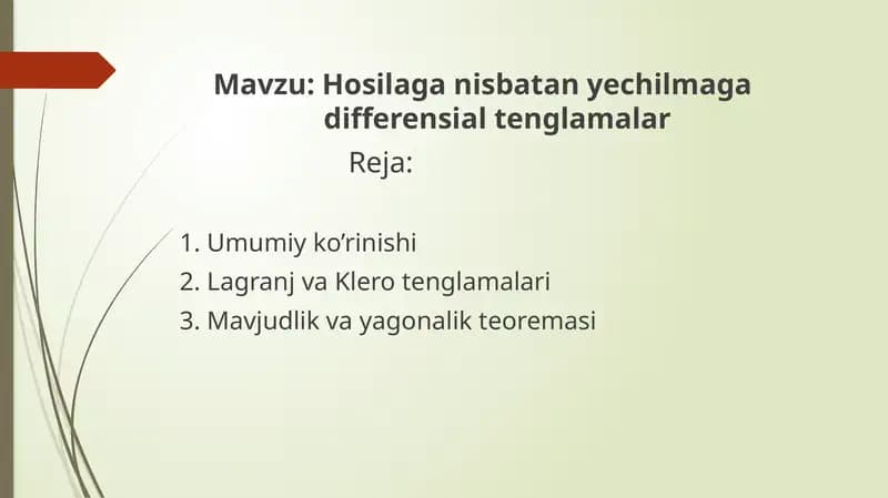 Hosilaga nisbatan yechilmaga differensial tenglamalar