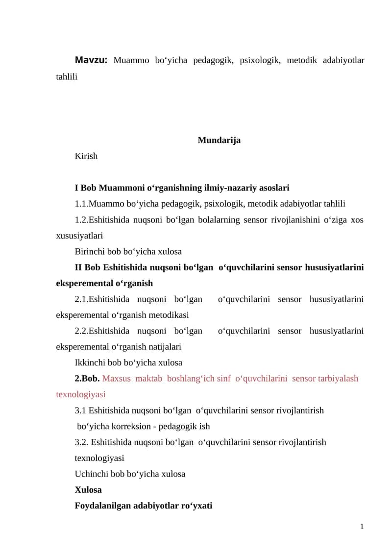 Muammo bo‘yicha pedagogik, psixologik, metodik adabiyotlar tahlili