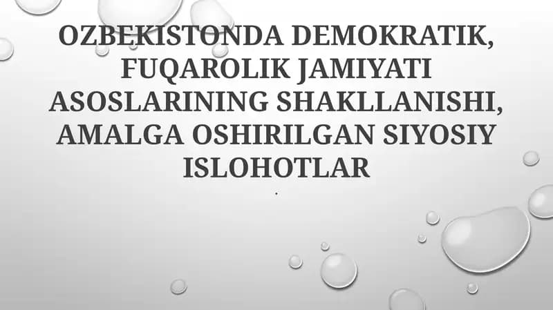 O'zbekistonda Demokratik, Fuqarolik Jamiyati Asoslarining Shakllanishi