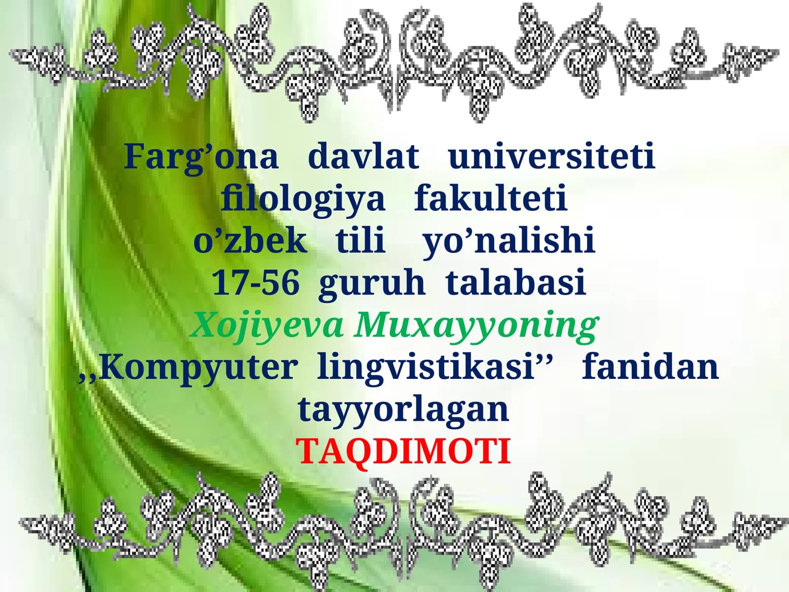 Kompyuter lingvistikasi metodlari,resurslari,yo’nalishlari