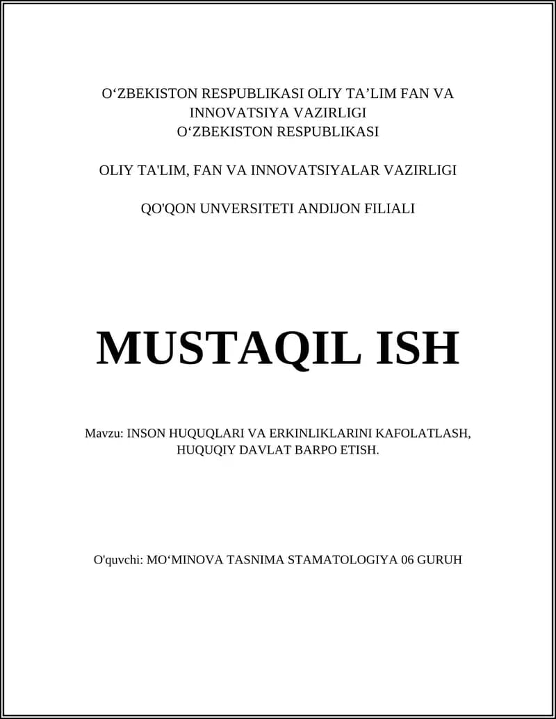 INSON HUQUQLARI VA ERKINLIKLARINI KAFOLATLASH, HUQUQIY DAVLAT BARPO ETISH