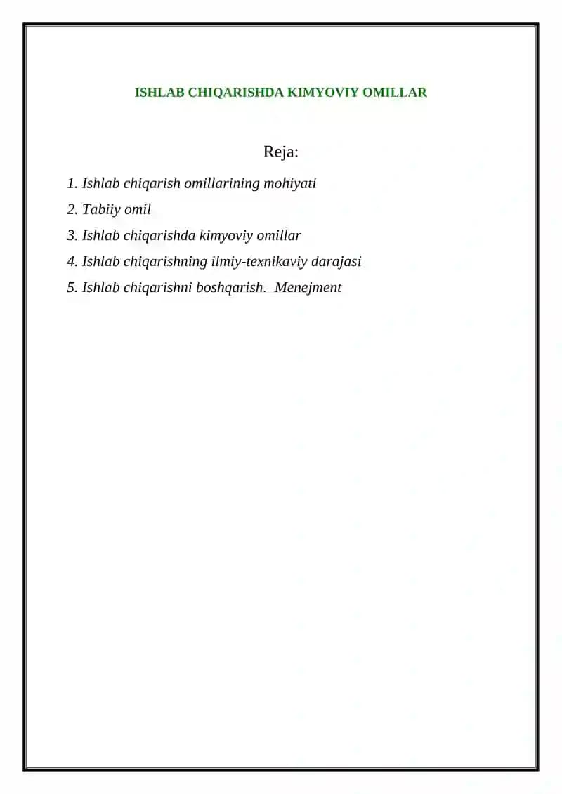 Ishlab chiqarishda kimyoviy omillar