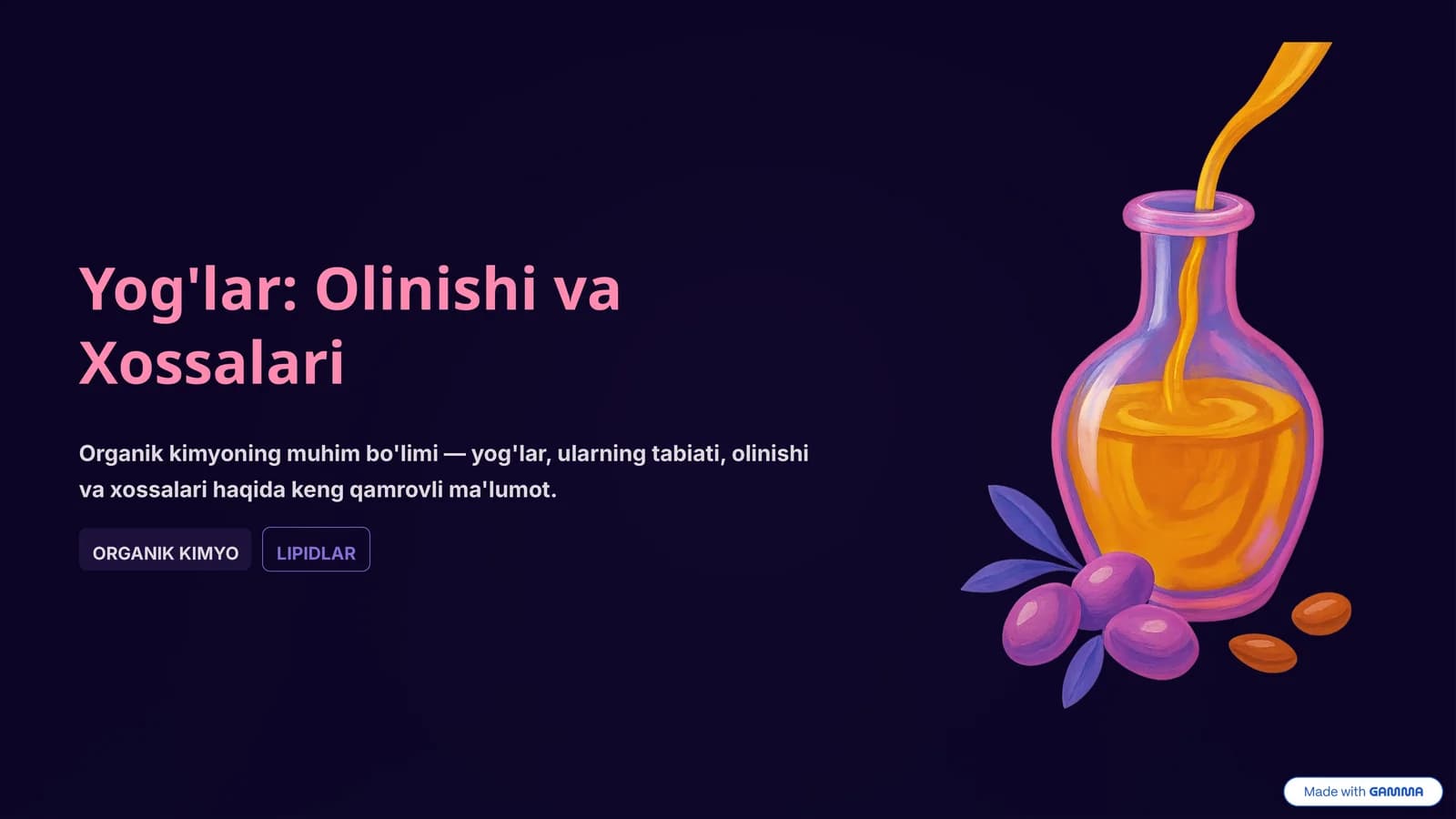 Yog'lar: Olinishi va Xossalari
